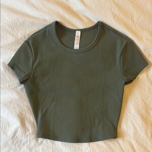 Olive Green Ribbed Crop Top